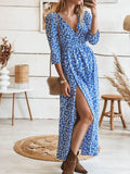 Abito lungo premaman casual con maniche a 3/4 e scollo a V con stampa floreale Joliloves