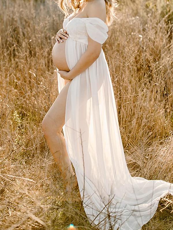 Joliloves Abiti premaman grenadine con spalle scoperte sul petto per il servizio fotografico maxi vestito