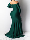 Joliloves Abito lungo da sera aderente con scollo a V e spalle scoperte Premaman Baby Shower verde