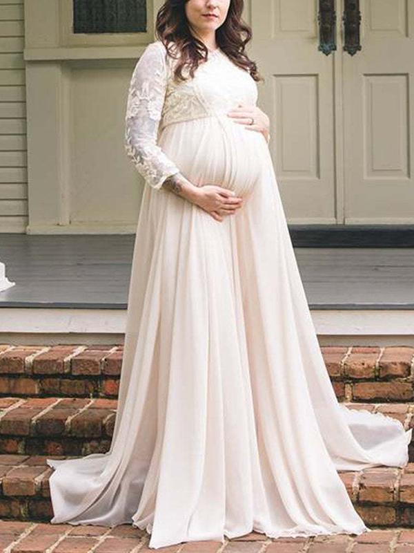 Joliloves Abito lungo premaman con scollo a V in pizzo grenadine con scollo a V per babyshower