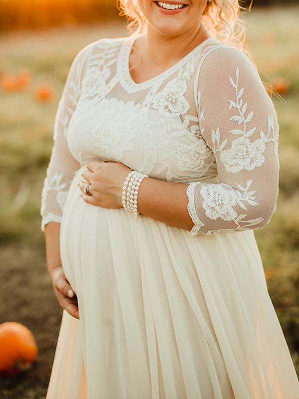 Joliloves Abito lungo premaman con scollo a V in pizzo grenadine con scollo a V per babyshower