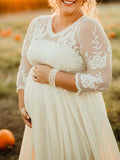 Joliloves Abito lungo premaman con scollo a V in pizzo grenadine con scollo a V per babyshower