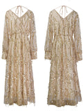Joliloves Albicocca Elegante Boemia Paillettes Frange chiffon Scollo A V Maxi Abiti fotografico premaman