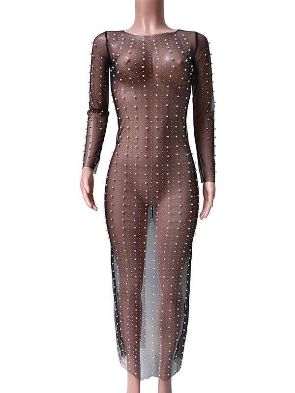 Joliloves Colore Unico Trasparente Perla Strass Costumi da bagno Prendisole Festa Spiaggia Vacanze scattare foto Maxi Abiti premaman