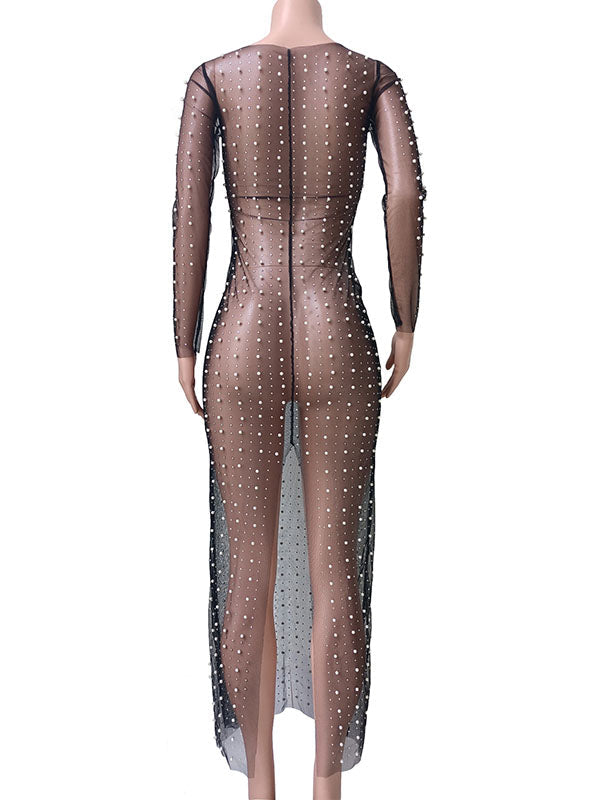 Joliloves Colore Unico Trasparente Perla Strass Costumi da bagno Prendisole Festa Spiaggia Vacanze scattare foto Maxi Abiti premaman