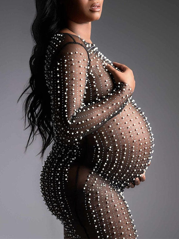 Joliloves Colore Unico Trasparente Perla Strass Costumi da bagno Prendisole Festa Spiaggia Vacanze scattare foto Maxi Abiti premaman