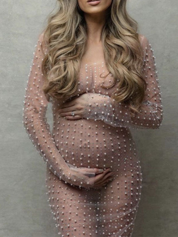 Joliloves Colore Unico Trasparente Perla Strass Costumi da bagno Prendisole Festa Spiaggia Vacanze scattare foto Maxi Abiti premaman