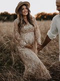 Joliloves Albicocca Elegante Boemia Paillettes Frange chiffon Scollo A V Maxi Abiti fotografico premaman