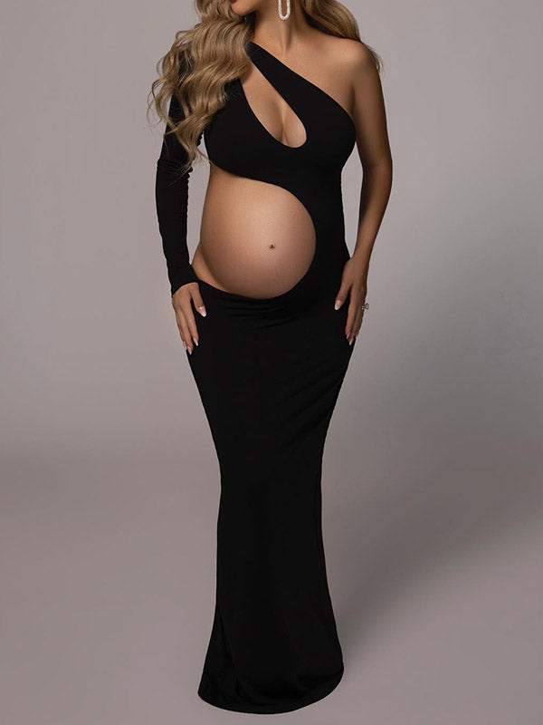 Joliloves Elegante Sottile traforato Irregolare Una Spalla Maxi Abiti fotografico premaman