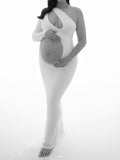 Joliloves Elegante Sottile traforato Irregolare Una Spalla Maxi Abiti fotografico premaman