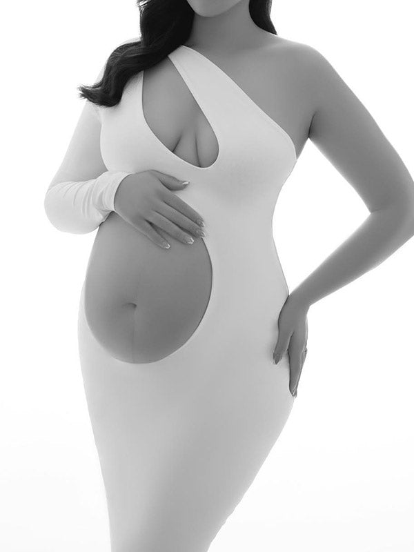 Joliloves Elegante Sottile traforato Irregolare Una Spalla Maxi Abiti fotografico premaman