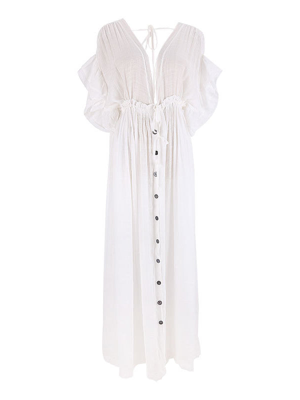 Joliloves vestito premaman Bianco Deep V  Bottoni Boemia  Spiaggia Bikini vestito dalla camicetta Abiti per servizi fotografici
