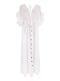 Joliloves vestito premaman Bianco Deep V  Bottoni Boemia  Spiaggia Bikini vestito dalla camicetta Abiti per servizi fotografici