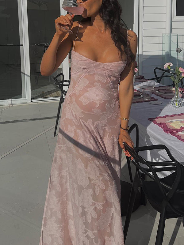 Joliloves Rosa Sottoveste lungo Vestito premaman Senza Schienale Festa Notte Fuori trasparente Vestiti premaman eleganti