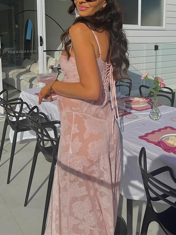 Joliloves Rosa Sottoveste lungo Vestito premaman Senza Schienale Festa Notte Fuori trasparente Vestiti premaman eleganti