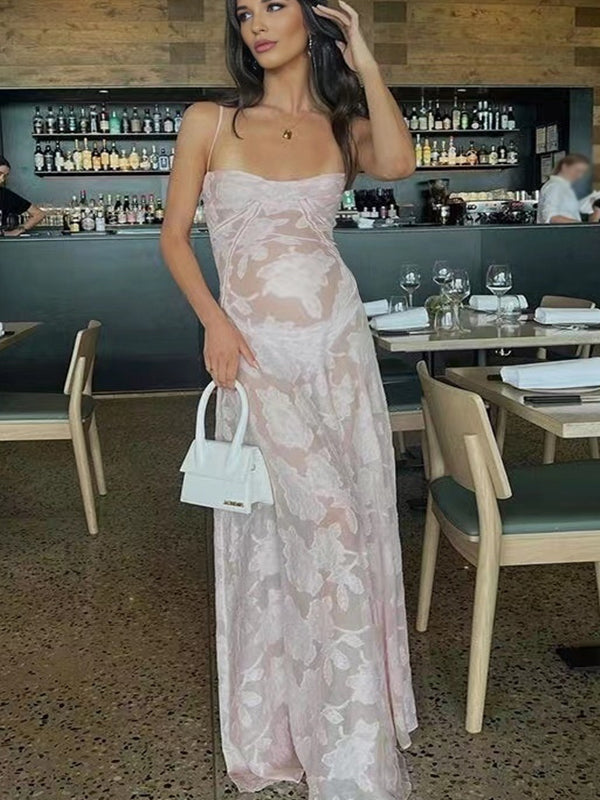 Joliloves Rosa Sottoveste lungo Vestito premaman Senza Schienale Festa Notte Fuori trasparente Vestiti premaman eleganti