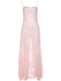 Joliloves Rosa Sottoveste lungo Vestito premaman Senza Schienale Festa Notte Fuori trasparente Vestiti premaman eleganti