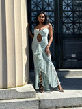 Joliloves chiffon Balze Spacco Sottoveste Coda Di Pesce Cocktail  scattare foto Maxi vestiti eleganti premaman