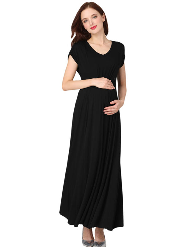 Joliloves Colore Unico Elastico In Vita Scollo A V Elegante allattamento per maternità Maxi Abiti premaman