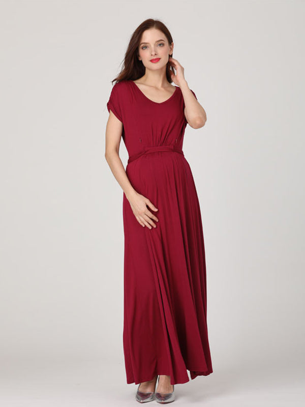 Joliloves Colore Unico Elastico In Vita Scollo A V Elegante allattamento per maternità Maxi Abiti premaman