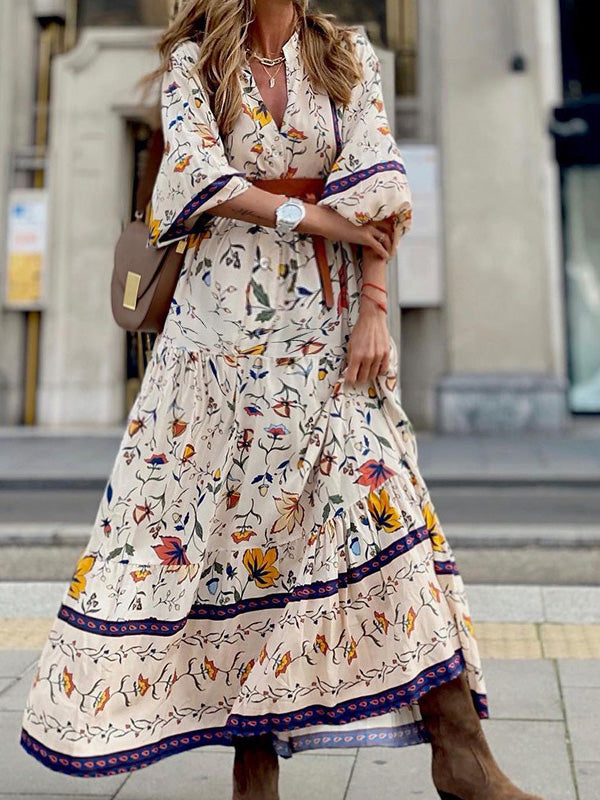 Joliloves Bianco Semplice E Casual Boemia Stampa Floreale Monopetto Maxi abiti premaman