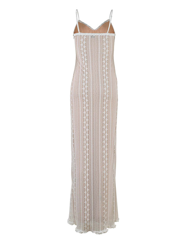 Joliloves Albicocca Pizzo 2 Pezzi Spacco Laterale Scollo A V Sottoveste Maxi vestiti eleganti fotografico premaman