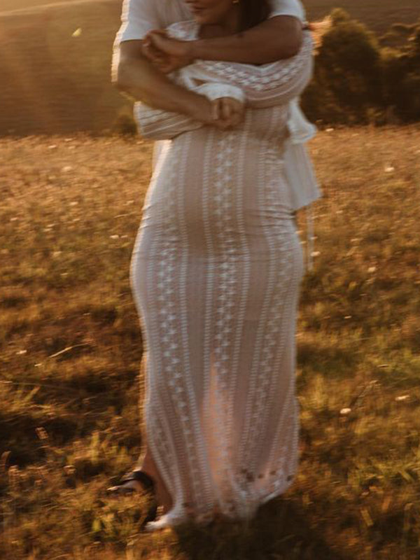 Joliloves Albicocca Pizzo 2 Pezzi Spacco Laterale Scollo A V Sottoveste Maxi vestiti eleganti fotografico premaman