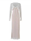 Joliloves Albicocca Pizzo 2 Pezzi Spacco Laterale Scollo A V Sottoveste Maxi vestiti eleganti fotografico premaman