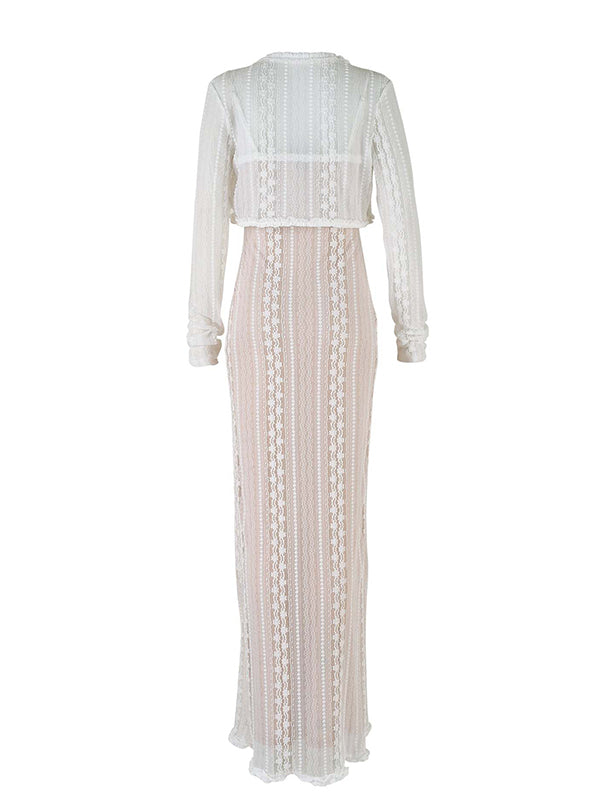 Joliloves Albicocca Pizzo 2 Pezzi Spacco Laterale Scollo A V Sottoveste Maxi vestiti eleganti fotografico premaman
