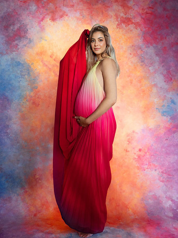 Joliloves Rosso Sfumatura Di Colore Chiffon Elegante Allacciatura Al Collo Spiaggia Vacanze Boemia Lunghezza Del Piano Maxi abiti premaman