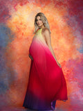 Joliloves Rosso Sfumatura Di Colore Chiffon Elegante Allacciatura Al Collo Spiaggia Vacanze Boemia Lunghezza Del Piano Maxi abiti premaman