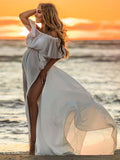 Joliloves Colore Unico Chiffon Spalle Scoperte Senza Schienale Balze Spacco Laterale Maxi abiti fotografico premaman