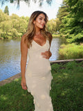 Joliloves Bianco abiti cerimonia premaman Allacciatura Al Collo Senza Schienale 3D Floreale Coda Di Pesce Sottile Festa Maxi vestito premaman