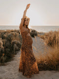 Joliloves Marrone Fioreale Balze Spacco Laterale Senza Spalline Elegante Spiaggia Vacanze Maxi Abiti fotografico premaman