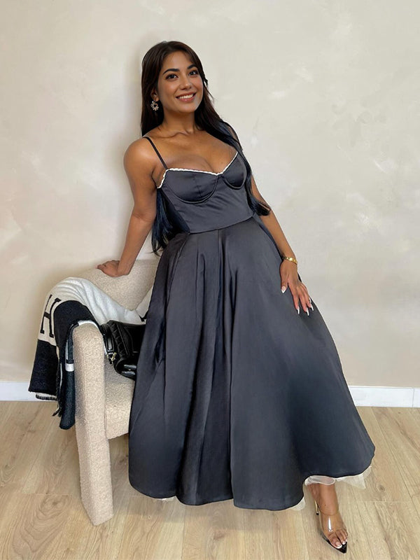 Joliloves Nero Doppio strato chiffon Sottoveste Scollo A V Cocktail  Maxi Abiti premaman