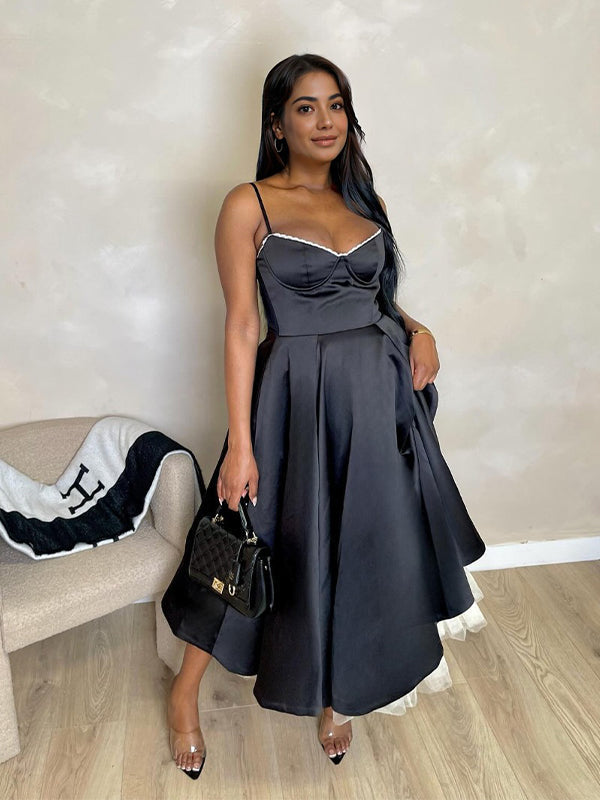 Joliloves Nero Doppio strato chiffon Sottoveste Scollo A V Cocktail  Maxi Abiti premaman