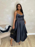 Joliloves Nero Doppio strato chiffon Sottoveste Scollo A V Cocktail  Maxi Abiti premaman