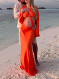 Joliloves Arancione 2 Pezzi La Moda Spiaggia Vacanze Coda Di Pesce Maxi abiti premaman