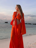 Joliloves Arancione 2 Pezzi La Moda Spiaggia Vacanze Coda Di Pesce Maxi abiti premaman