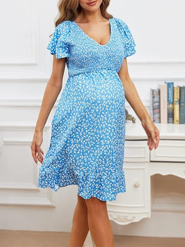 Joliloves Elegante Fioreale Scollo A V Carino Quotidiano Mini abiti premaman