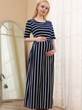 Joliloves Blu Navy A Strisce Manica Corta Quotidiano Casual allattamento per maternità Abiti premaman