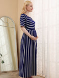 Joliloves Blu Navy A Strisce Manica Corta Quotidiano Casual allattamento per maternità Abiti premaman