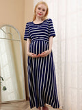 Joliloves Blu Navy A Strisce Manica Corta Quotidiano Casual allattamento per maternità Abiti premaman