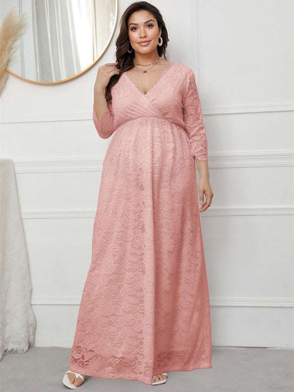 Joliloves Elegante Pizzo Ricamo Scollo A V Festa Maxi abiti cerimonia premaman
