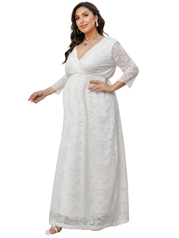 Joliloves Elegante Pizzo Ricamo Scollo A V Festa Maxi abiti cerimonia premaman
