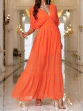 Joliloves Arancione chiffon Scollo A V Senza Schienale Festa Maxi abiti cerimonia premaman