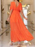 Joliloves Arancione chiffon Scollo A V Senza Schienale Festa Maxi abiti cerimonia premaman