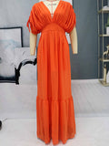Joliloves Arancione chiffon Scollo A V Senza Schienale Festa Maxi abiti cerimonia premaman