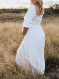 Joliloves Bianco abiti  premaman Elegante Balze A Vita Alta Manica A Bolle Boemia Adatto per servizi fotografici Maxi vestito premaman