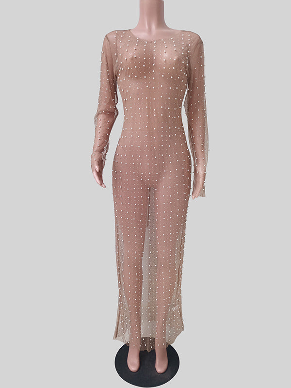 Joliloves Colore Unico Trasparente Perla Strass Costumi da bagno Prendisole Festa Spiaggia Vacanze scattare foto Maxi Abiti premaman